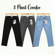 3 Piece Pants Combo Offer - Black, Grey/Ash, Light Blue Color